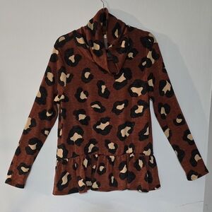 Chic Animal Print Cowl Neck Sweater